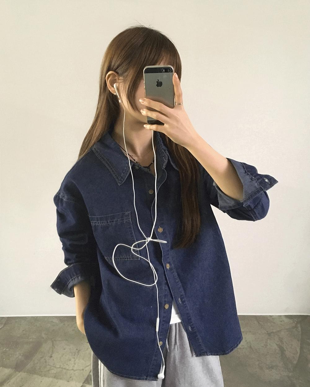 加托寬鬆口袋原色牛仔襯衫