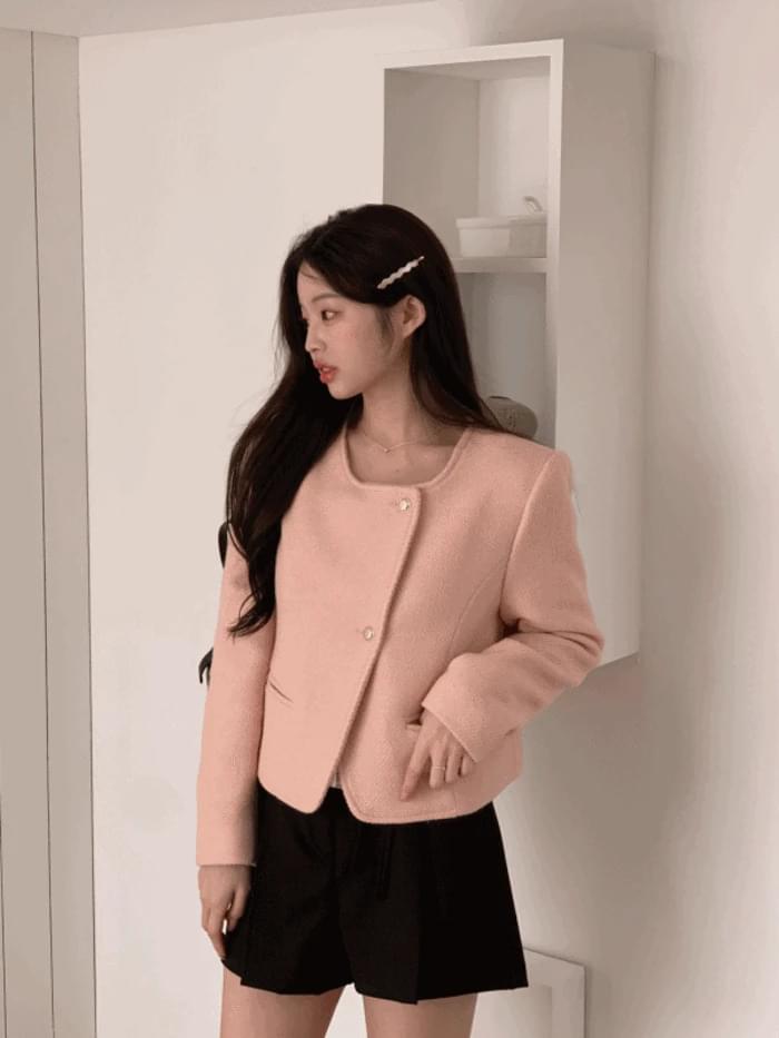 Anna Square Neck Uneven Gold Button Tweed Jacket (3 Colors)