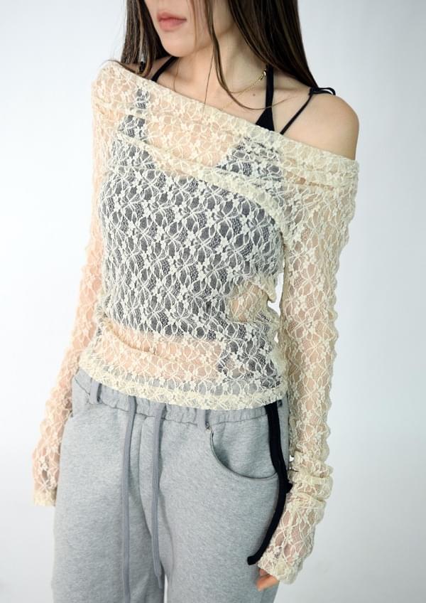 Lace off-shoulder tee