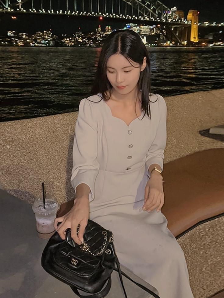 Muening Heart Neck Back Slit Long Dress