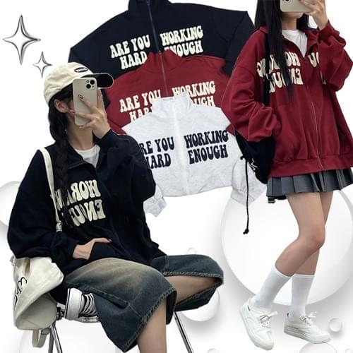 Working Lettering Overfit Zip-up Jacket