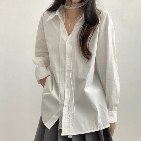 Lace choker set lace loose blouse shirt 2color 套装