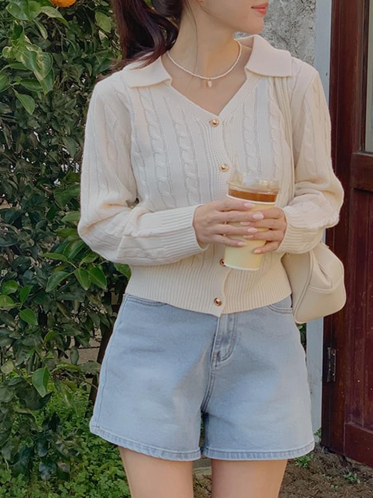 Ruefang Open Collar Twisted Knitwear Cardigan