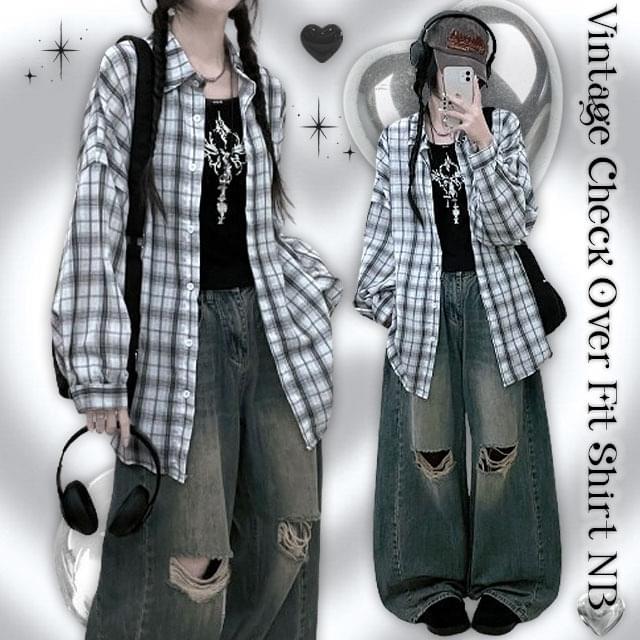 Farmer Check Pattern Overfit Long Sleeve Shirt Shirt