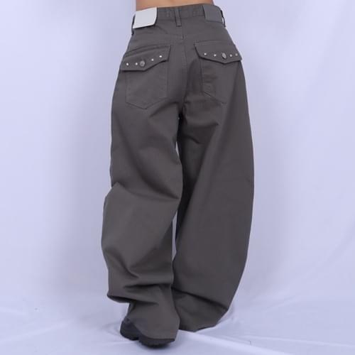 貼鑽立體口袋錐形落地長褲 (當日出貨)