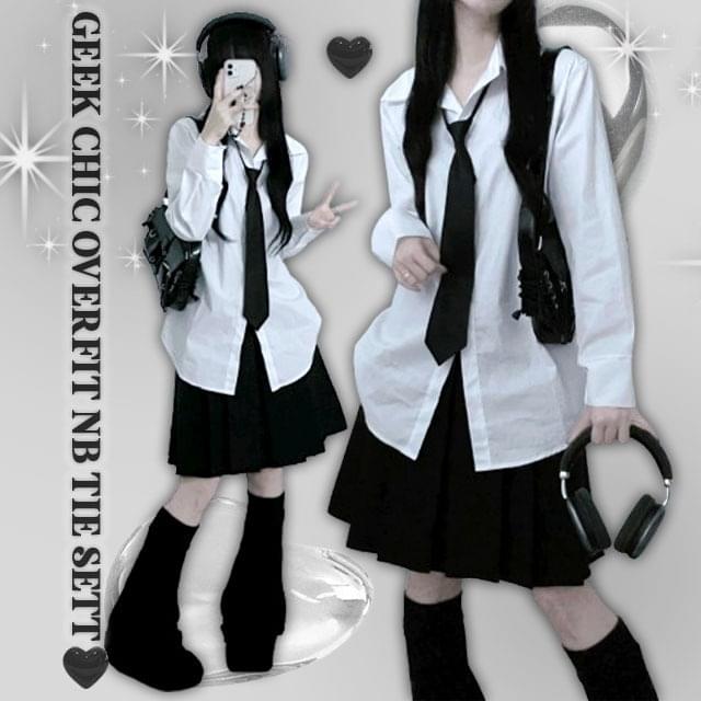 Mizuka Muji Overfit Shirt Shirt+ Black Necktie Set
