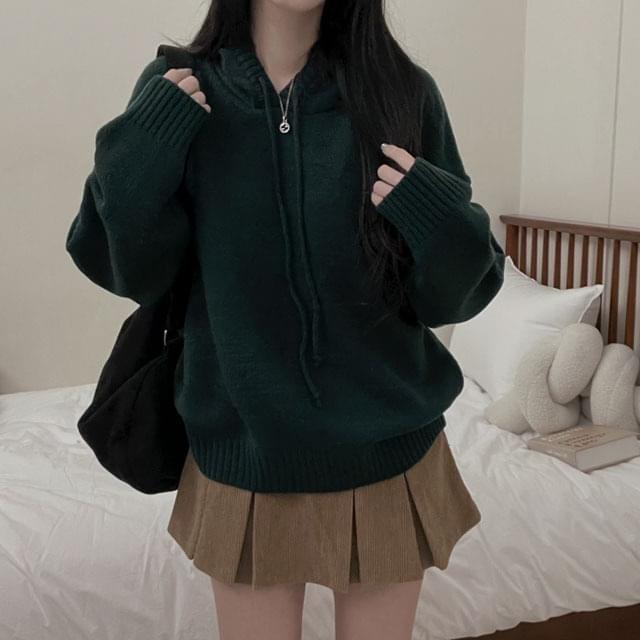 And plain box fit Knitwear hoodie 长袖上衣