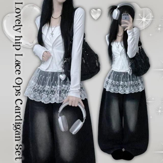 Ronnie Lace Sleeveless Dress+ Round Crop Long Sleeve Cardigan Set