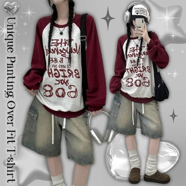 #Long sleeve version 608 color combination Nagrang printing overfit Sweatshirt
