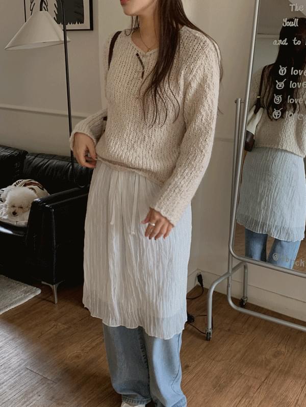 Wrinkle midi layered skirt