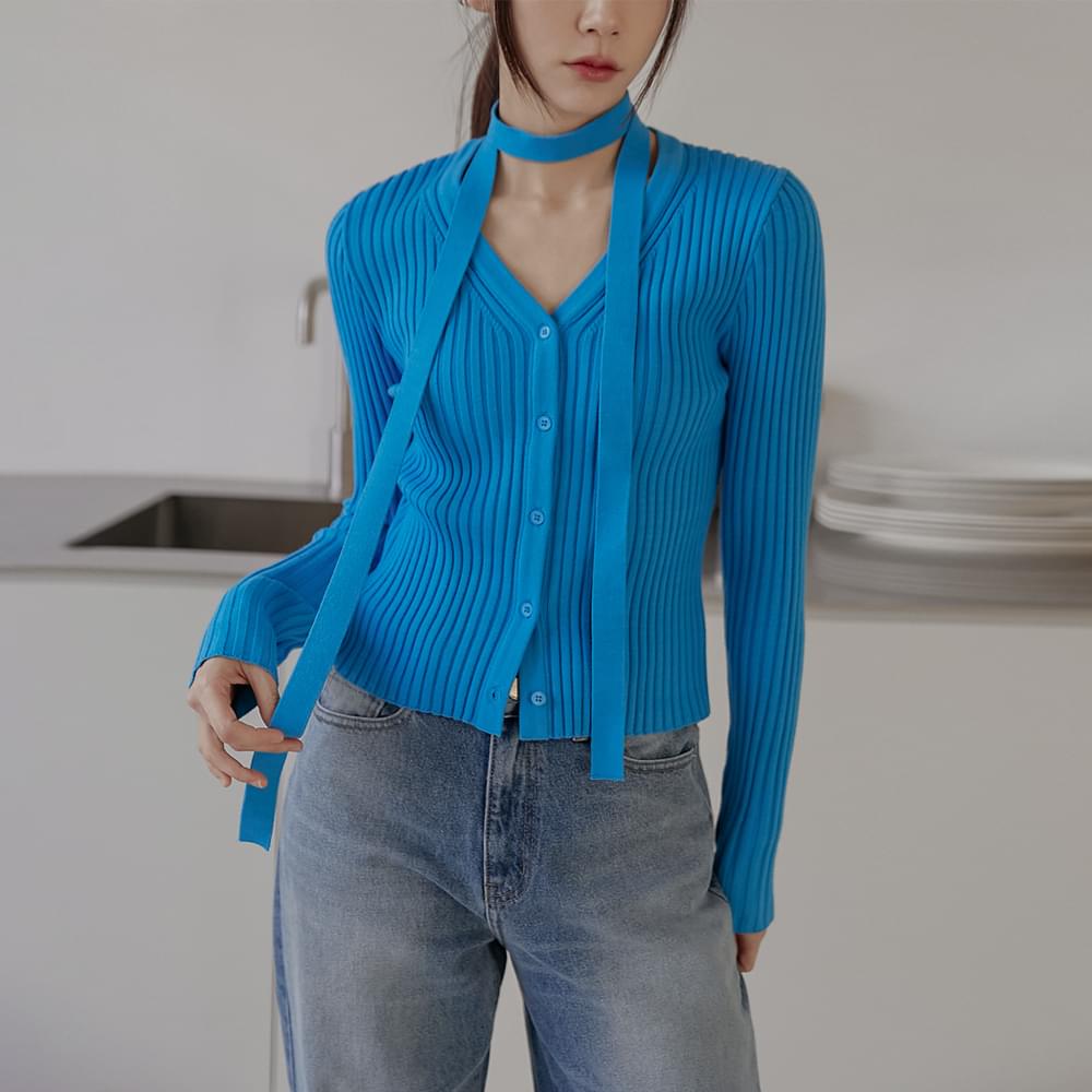 Vine muffler set ribbed knit cardigan spring/daily