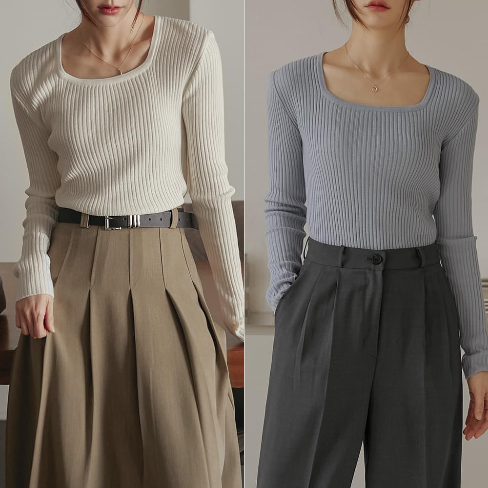 Yours Square Neck Ribbed Knit Spring/Daily