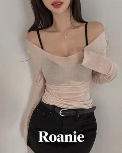 로아니 브이넥 텐셀 여리 슬림 허리잘록 베이직 긴팔 티셔츠