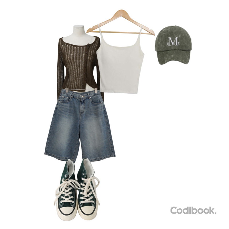 From Beginning 하이탑 컨버스스니커즈 (9color),MUCENT MUCENT SIGNATURE BALL CAP (Deep khaki) 무센트 시그니처 볼캡 (딥 카키),AWAB 러닝이너골지나시 -캡일체형/3color등을 매치한 코디
