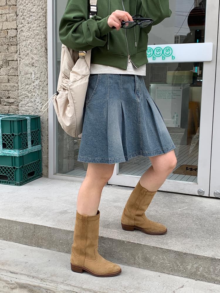 pleats denim skirt