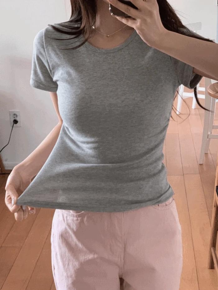 (기본티/팔뚝커버) 제이 라운드 옆셔링 스판 캡소매 반팔 티셔츠 (5color)