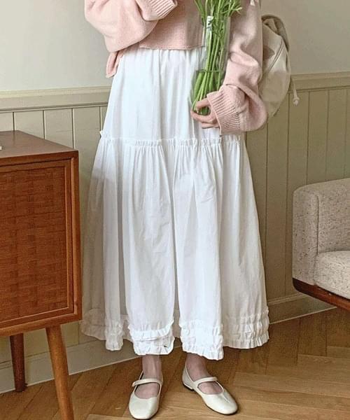 스완지 프릴셔링 밴딩 캉캉 플레어 롱 스커트