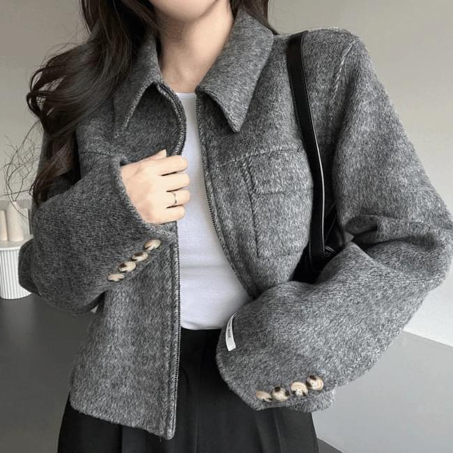 Ganadaran Leme Wool Handmade Luxurious Collar Short Jacket 2color