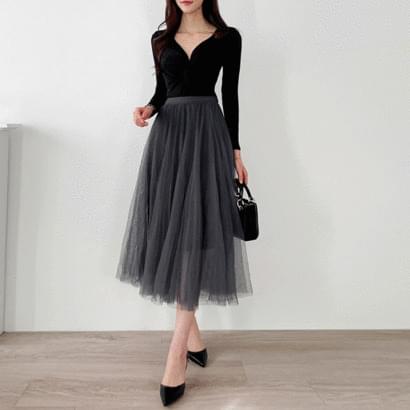 발레리나 샤 쉬폰 속치마 롱 플레어 밴딩 스커트