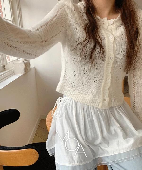 Dinnergle Wave Neck Punching Knitwear Cardigan -4color