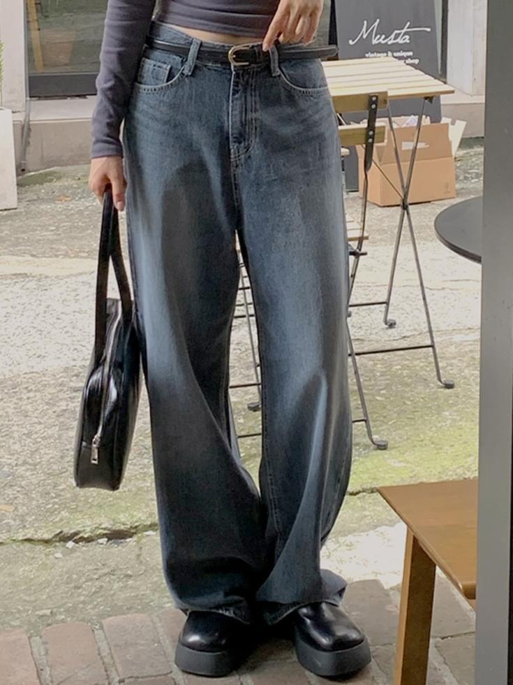 Lotnewy Faded Wide Denim Pants Jeans