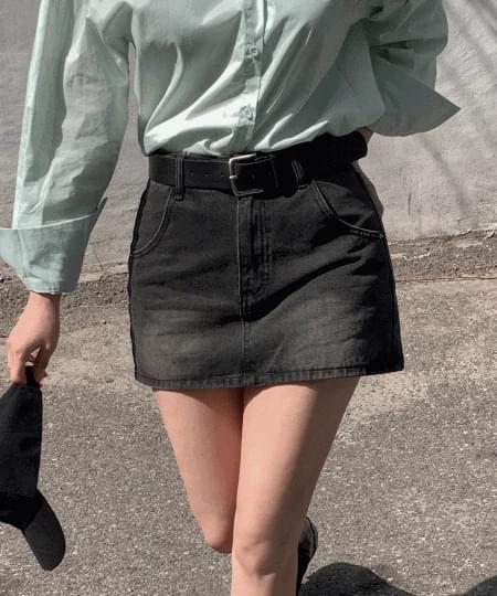 (속바지/벨트세트) 몬드리 워싱 데님 미니 스커트 청 치마바지