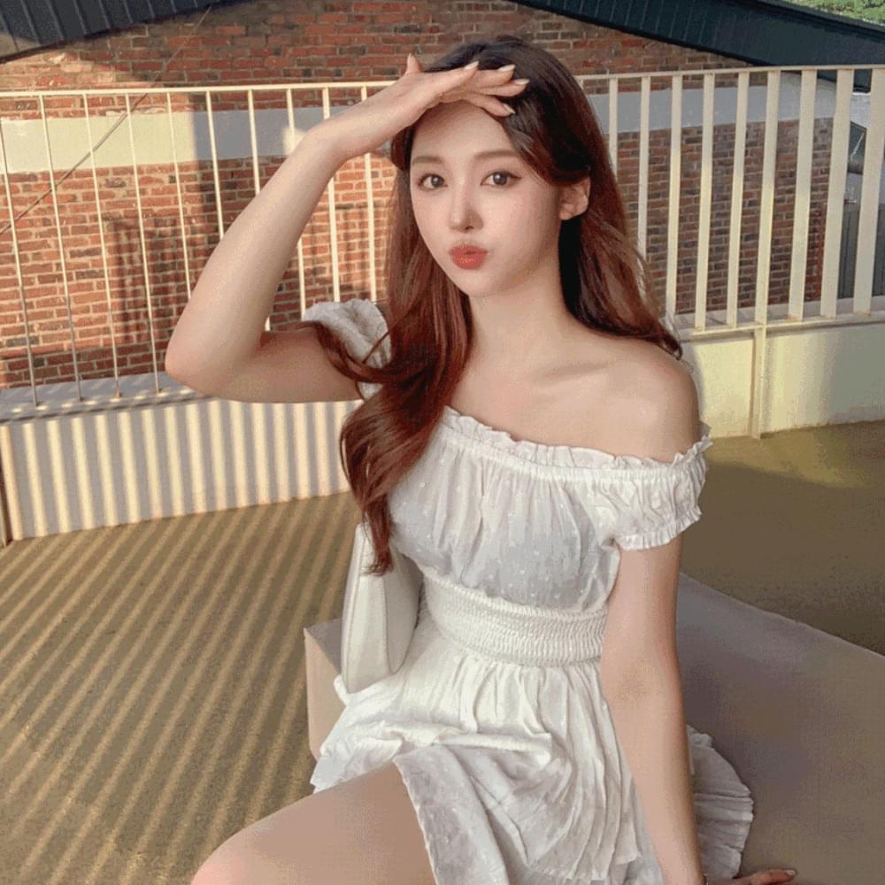 Waist slim smoke dot flare cancan mini one Dress skirt pants frill summer punching linen banding jumpsuit jumpsuit vacation look holiday look resort look travel look spring flower look white black