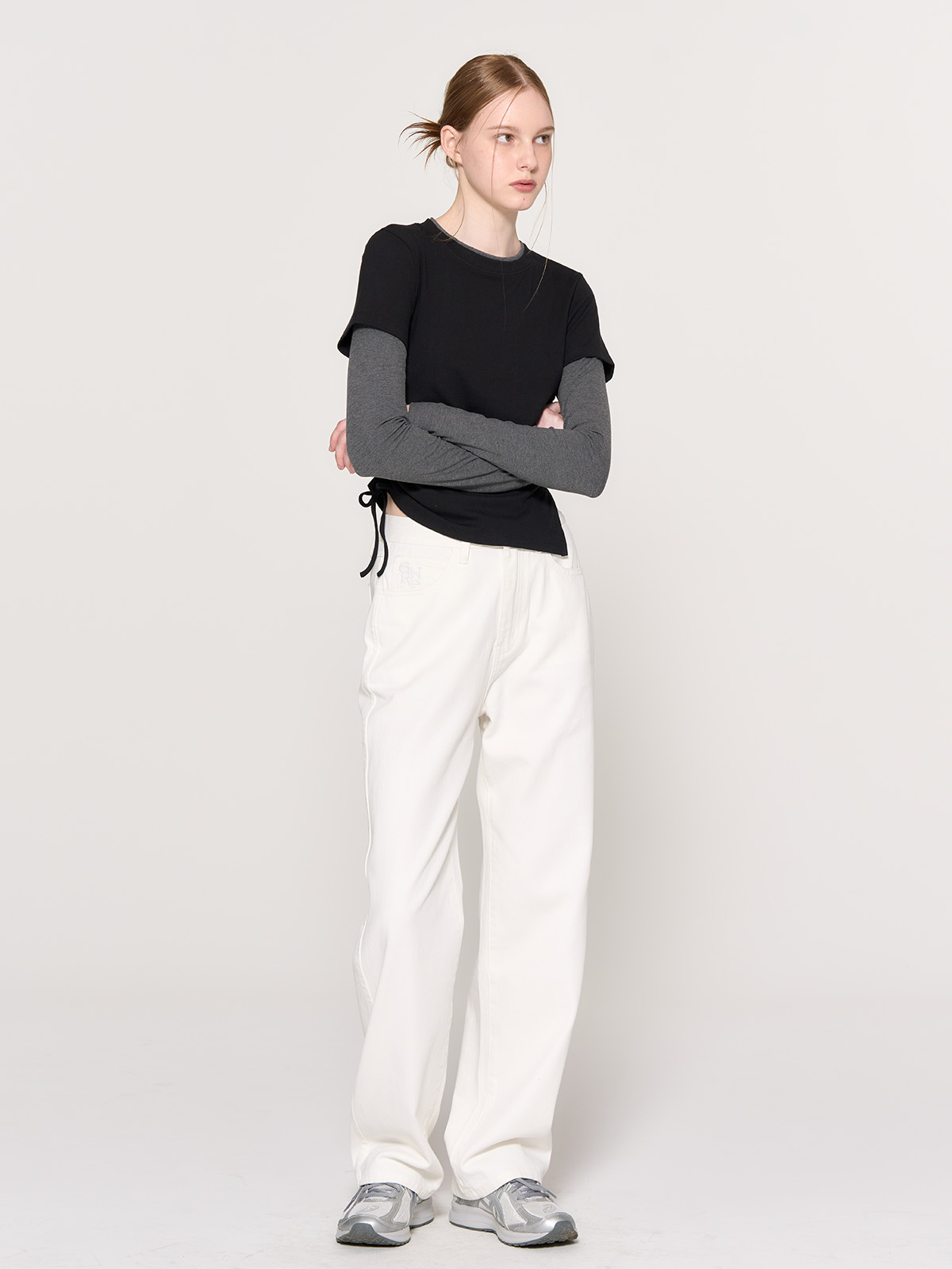 GENERAL IDEA - WOMAN Shirring Half Layered T-shirt - Codibook.