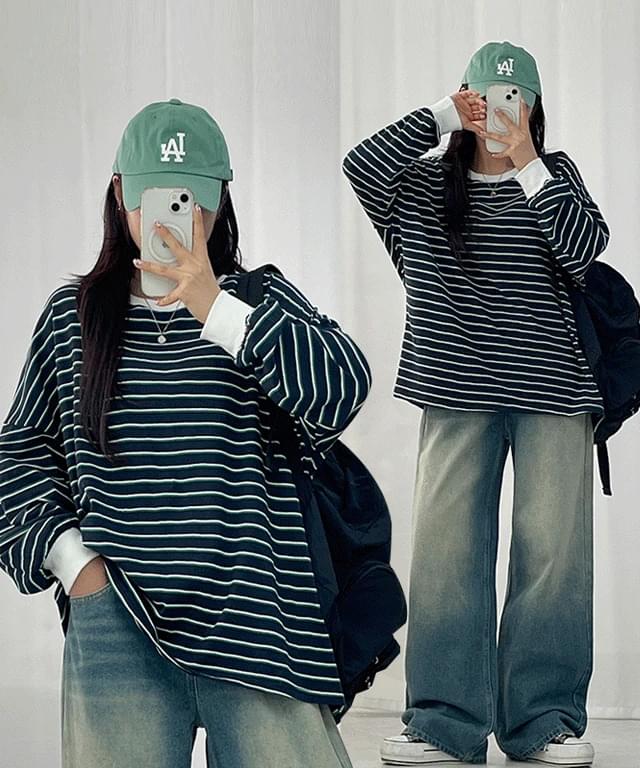 오버핏 비틀즈 스트라이프 긴팔티 (3컬러)