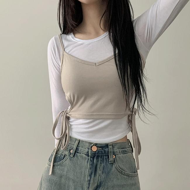 Sidi Strap Side Slit Sleeveless + Crop Long Sleeve Tee Set
