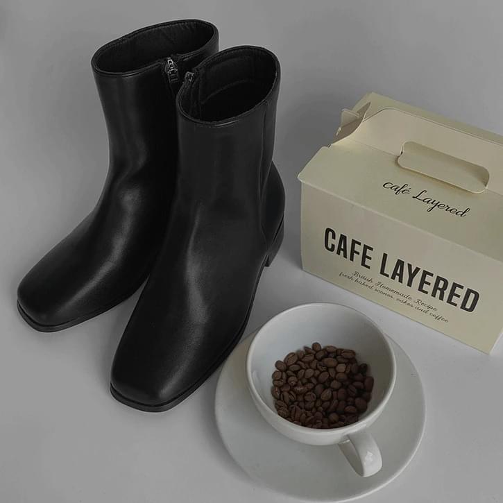 Basic Square Side Zipper Ankle Boots