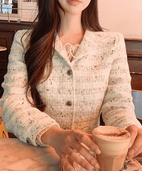 Deer Hood Tweed Crop Jacket - ivory