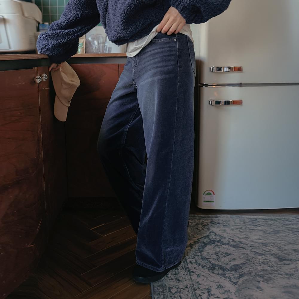 Movent Velvet Napping Denim Washed Wide Pants