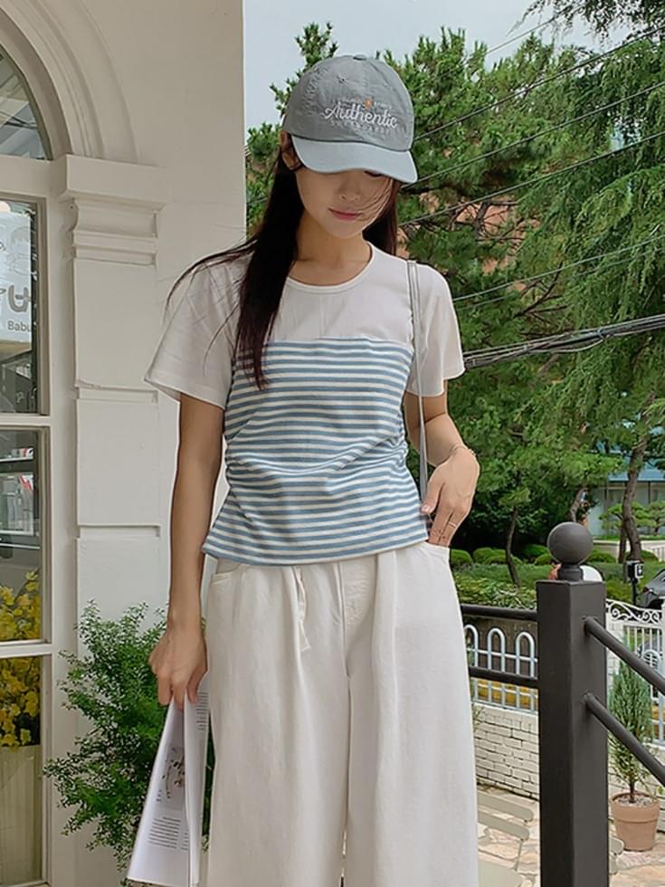 Truvidel Striped Layered Shirring T-Shirt