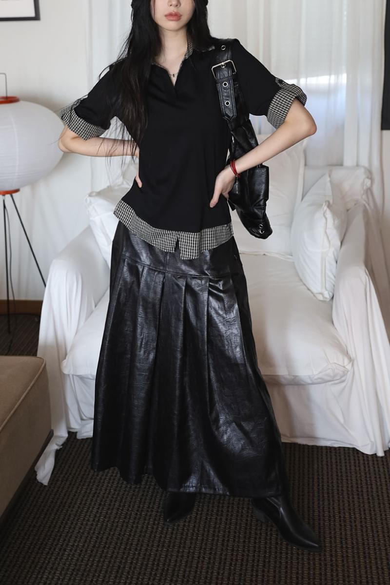Bold Leather Pleated Skirt