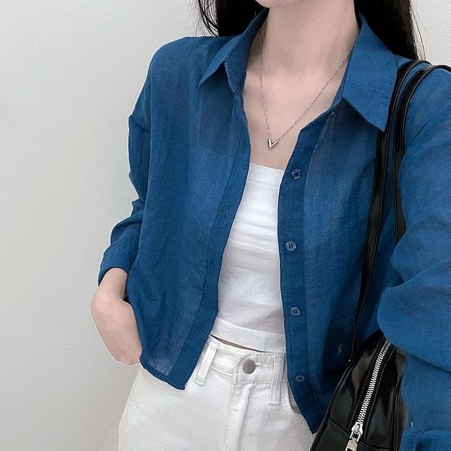 See-through gauze cropped shirt Shirt