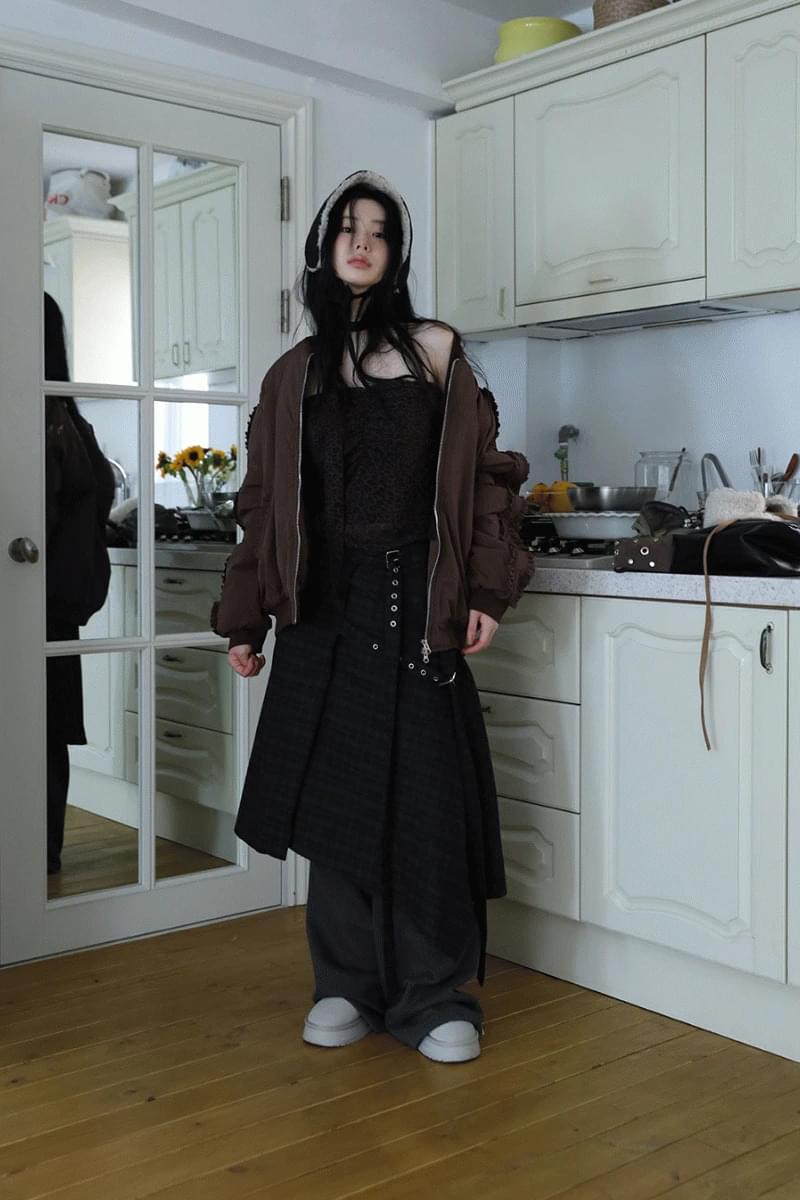 Checked Wool Layered Skirt