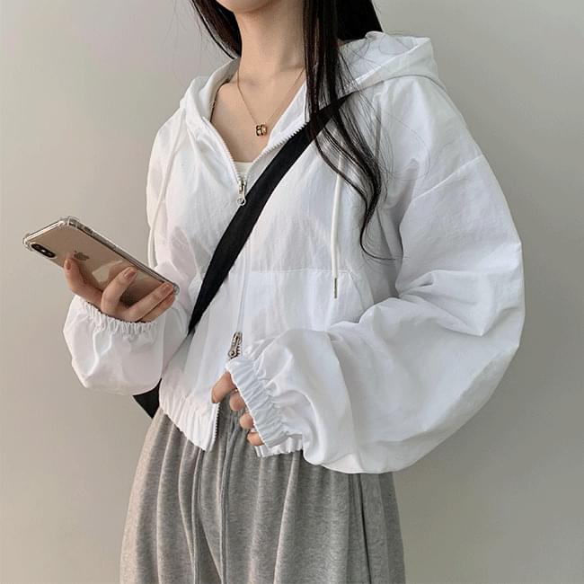 Lihi two-way semi-crop hooded windbreaker