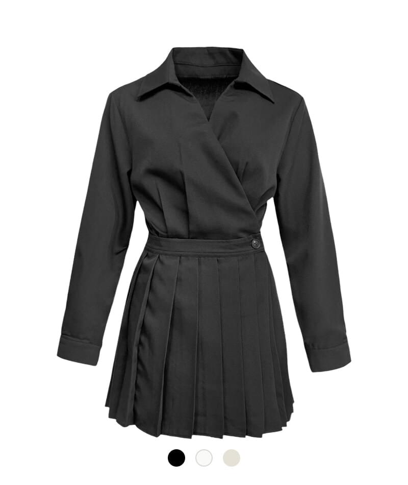 Wrap collar pleated mini one Dress