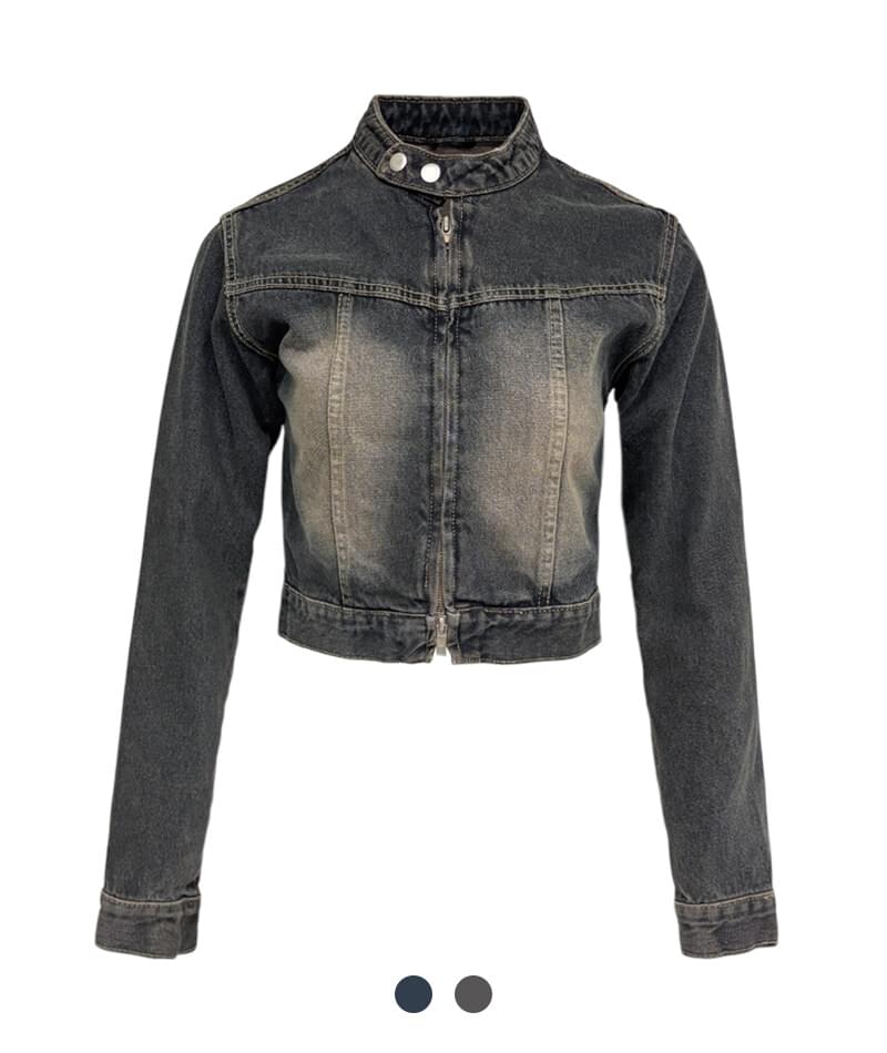 Hapto Faded Denim Zip Up Jacket