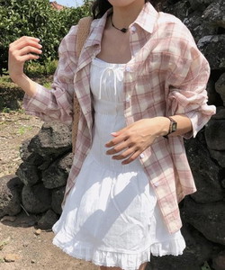 Moi Vintage Overfit Boxy-fit Check Shirt Summer Long Sleeve Shirt 2 Colors Salantatem/Rainy Season Look/Southeast Asia Look