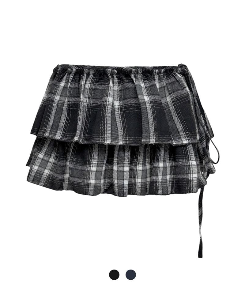 Checked Layered Ruffle Skirt