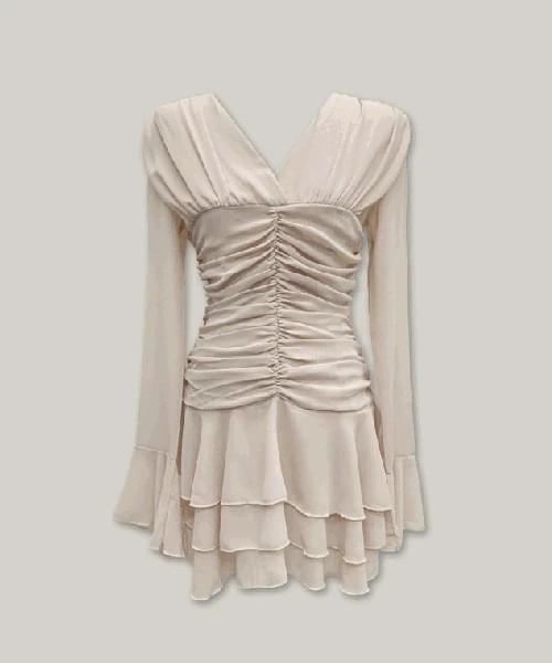 Robe Shirring Frill Mini Dress