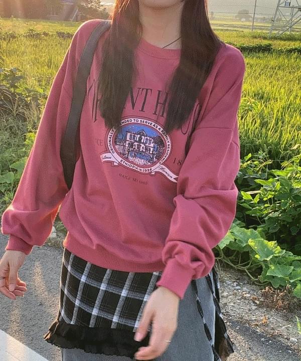 House lettering printing round neck long sleeve layered Sweatshirt long sleeve 4 color