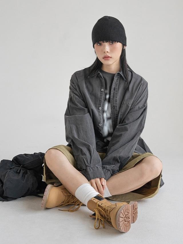 Big size 55-120 Stna Pigment Unisex Overfit Long Sleeve Shirt Shirt Rainy Season Look