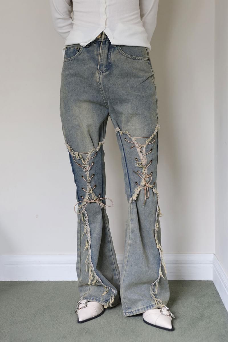 Corset tassel Flared denim