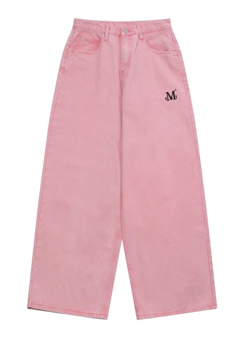 MUCENT - KIDO BACK LEATHER PATH LOGO WIDE DENIM PANTS UNISEX