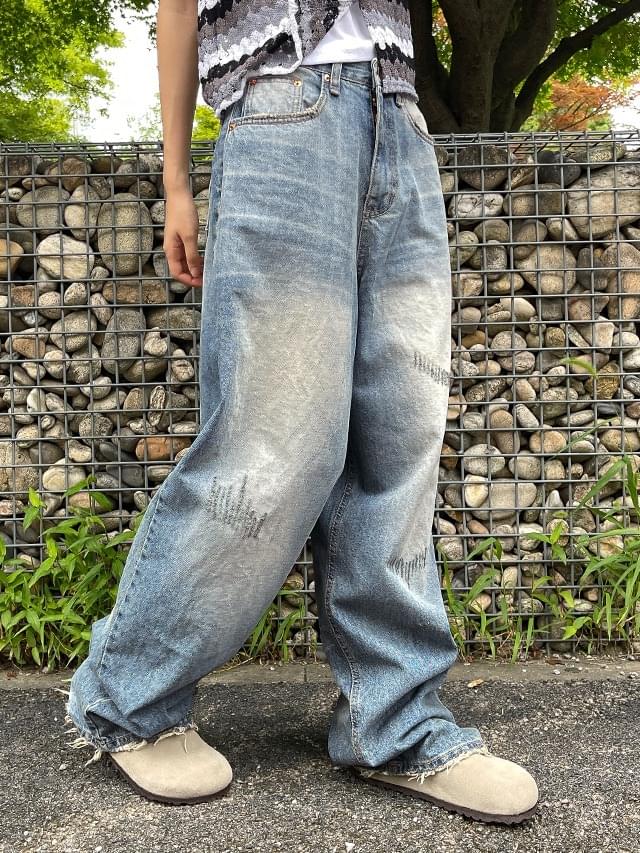 SL Basey wide fringe Faded Light Blue blue denim jeans ootj