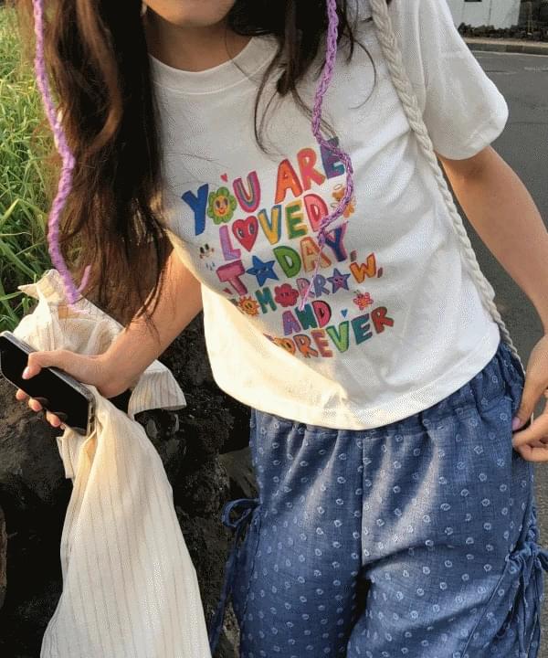 Love Today Lettering Basic Fit Summer Crop Short Sleeve T-Shirt 2 Colors