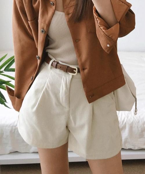 체스키 심플 뒷밴딩 핀턱 코듀로이 골덴 반바지